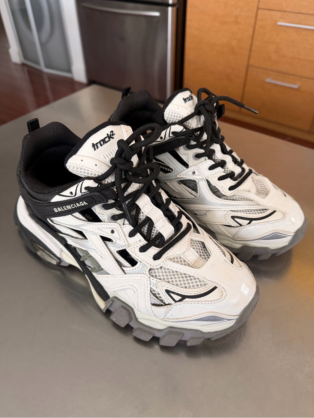 Balenciaga Women’s Track 2 Sneakers in White and Black